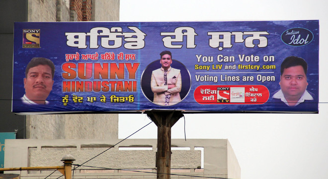 Hoardings seeking support for Sunny in reality show Indian Idol come up in city