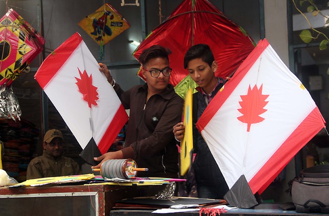 Kites with Canadian flag flood Bathinda markets