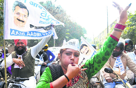 Upbeat AAP celebrates Delhi landslide in tricity