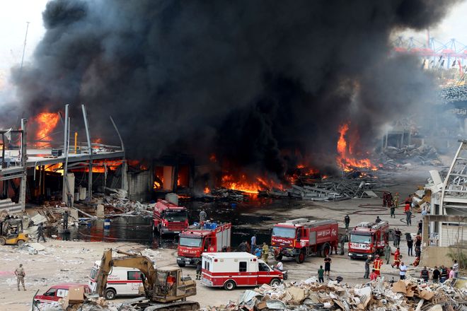 Month after explosion,  huge fire at Beirut port