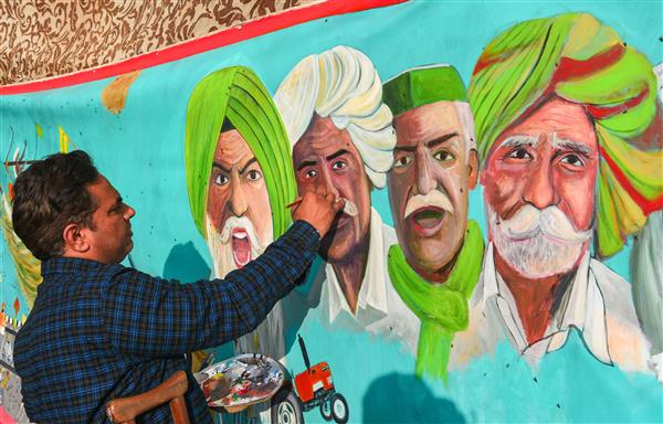 Ludhiana artist showcases farmers’ protest in 18-ft long painting