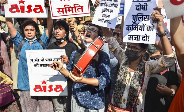 Protest outside Delhi Police headquarters against ‘sexual assault’ of two women students