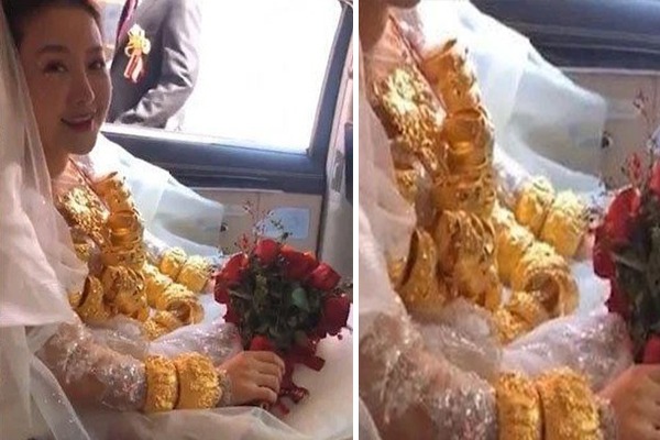 Groom gifts wife 60 kg gold, she wears it on wedding day, guests stunned
