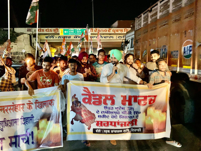 Sahnewal: Youth Cong  holds candle march against Lakhimpur Kheri violence