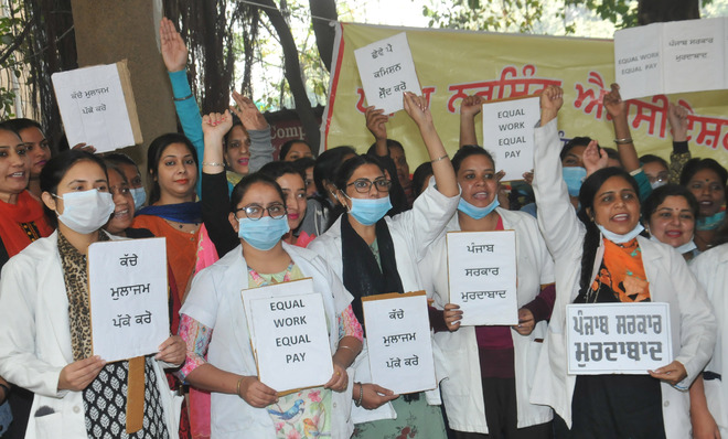 Seeking pay parity, nurses go on indefinite strike in Bathinda
