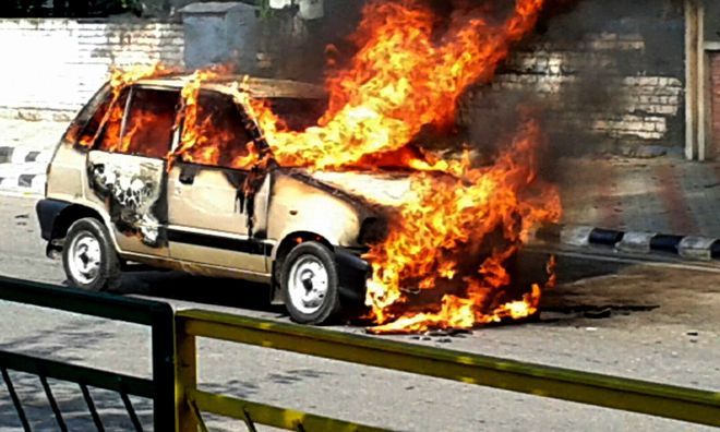 Car catches fire on South City road in Ludhiana