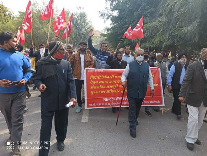Trade unions protest in Faridabad