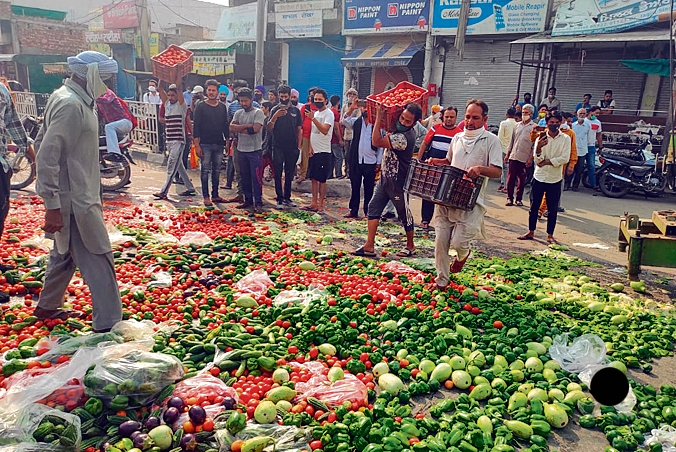 Upset over curbs, vegetable sellers dump stock on road : The Tribune India