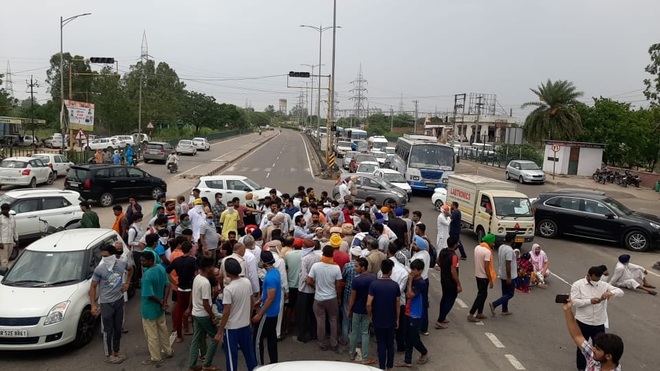 Lalru residents block highway