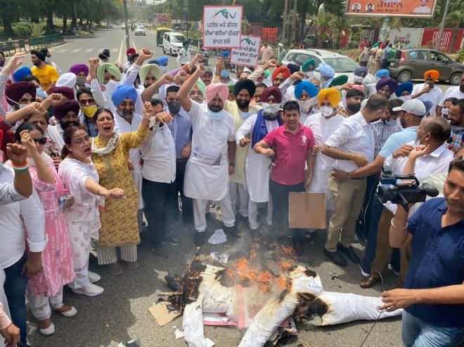 Congress workers protest rising fuel prices, burn PM Modi’s effigy in Mohali