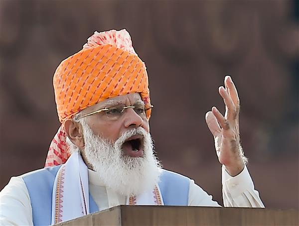 PM Modi dons saffron turban with red patterns for 75th Independence Day