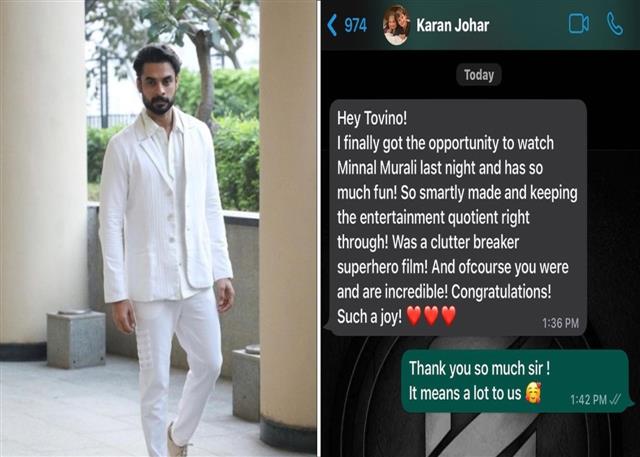 Karan Johar congratulates Tovino Thomas for 'Minnal Murali', actor shares message on Insta
