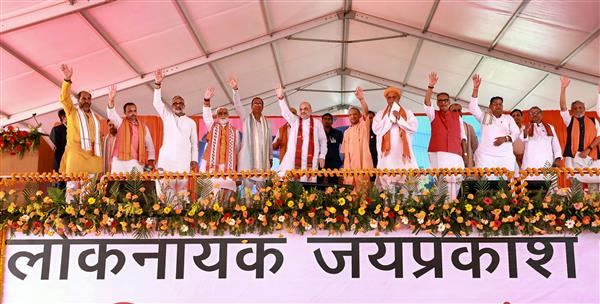 ‘One who changed sides five times is CM’: Amit Shah takes jibe at Nitish Kumar at rally in Bihar’s Saran