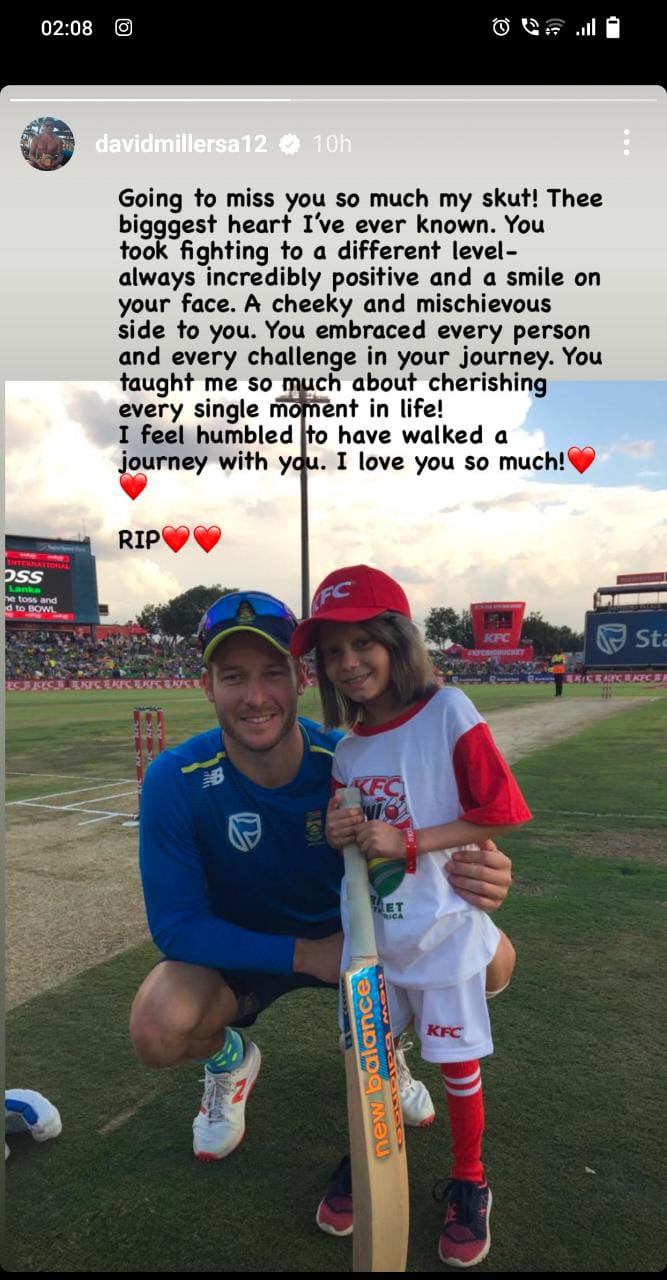 'RIP my little rockstar': South African cricketer David Miller shares a heart-rending post