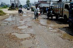 Sherpur Chowk slip road in shambles