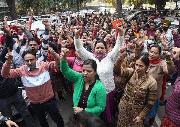 Chandigarh school Teachers Protest