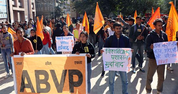 ABVP alleges discrepancies in HPU exam results, holds protest