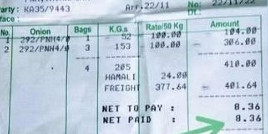 Karnataka farmer gets Rs 8 for 205 kg onions after travelling 416 km, receipt goes viral