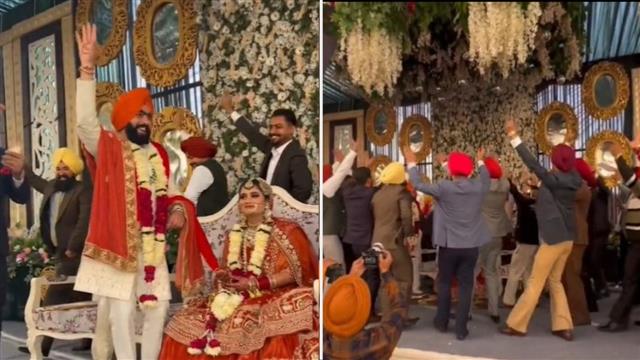 Punjabi friends announce their entry at Sikh man's wedding by queueing up doing 'bhangra'; wholesome video goes viral