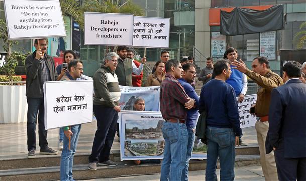 Waiting possession for five years, buyers of Revanta flats protest outside builder’s office