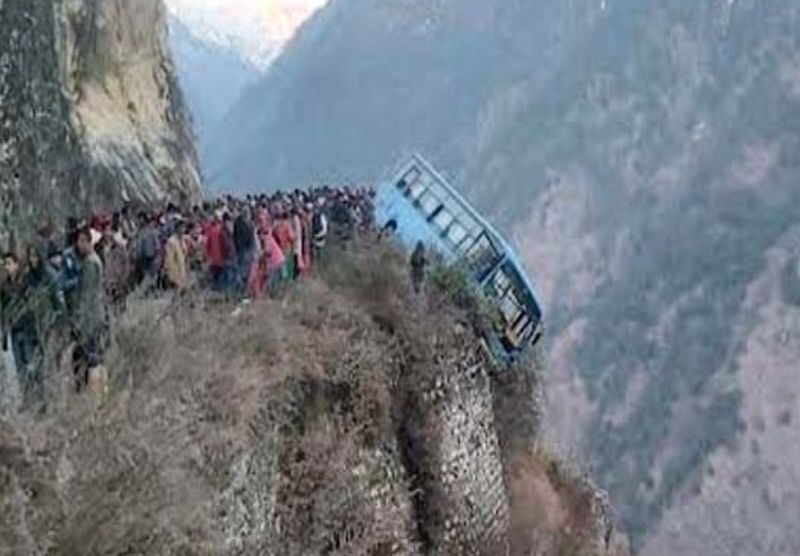 Kullu: Miraculous escape for 30 as HRTC bus clings to a cliff