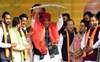Rajnath trains guns on Congress, AAP at Lalru rally