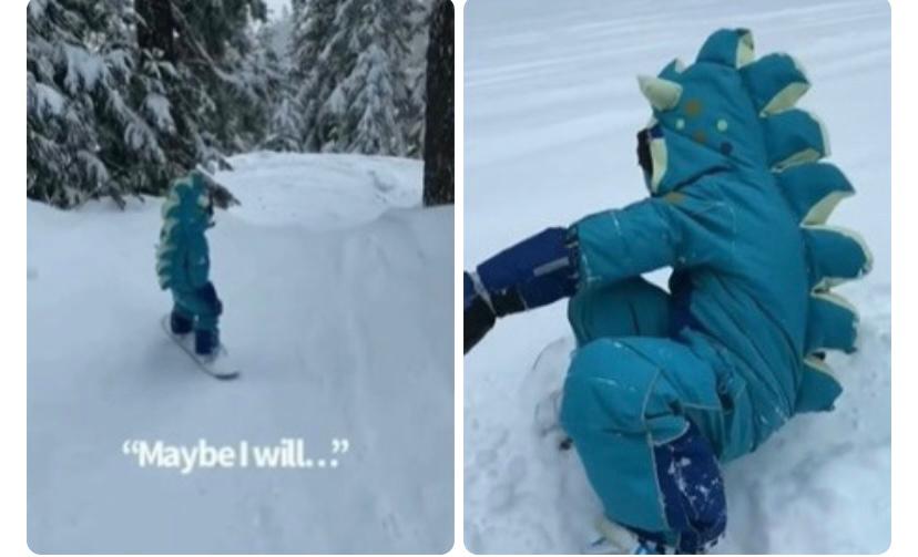 Viral video: Toddler enjoys his snowboarding drive in bliss, as the microphone recorded his thrum