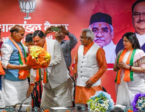 BJP again picks Pushkar Singh Dhami as Uttarakhand CM