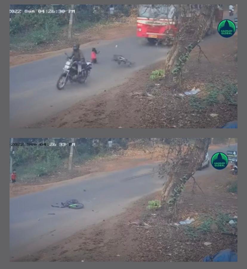 Watch: Kerala boy narrowly escapes death twice while attempting to cross a busy road