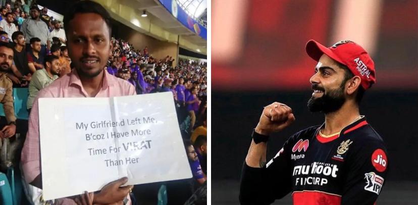 Fan expresses grief during match as his girlfriend left him because of Virat Kohli, see viral picture