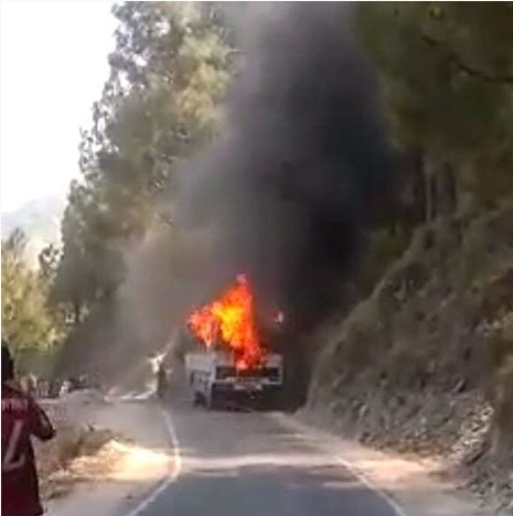 HRTC bus catches fire in Chamba
