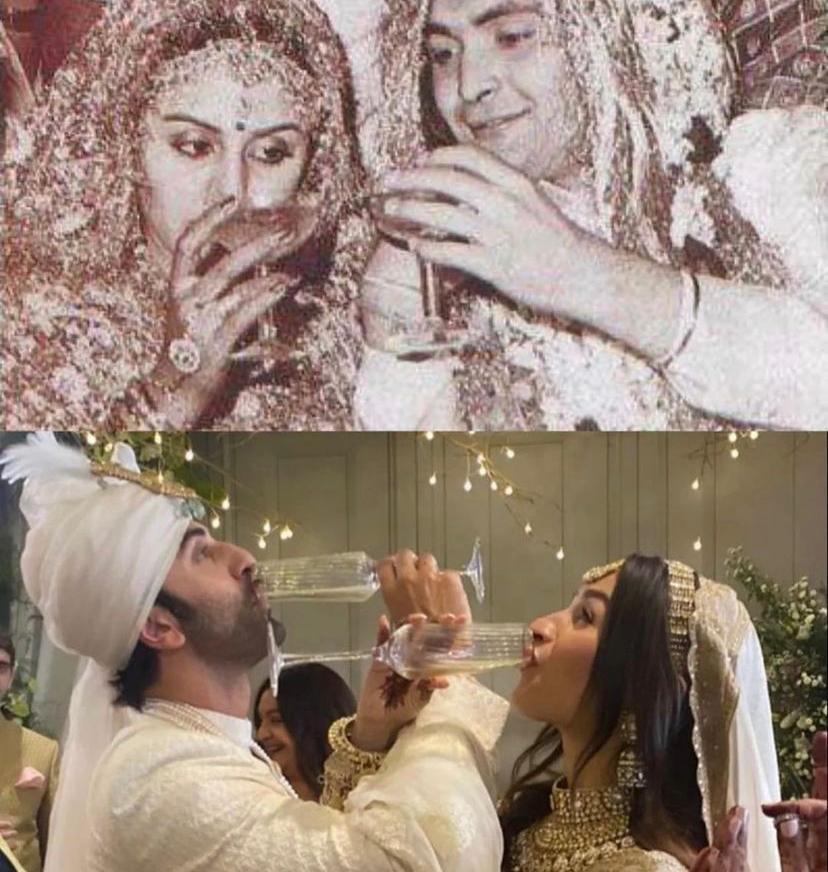 As Alia Bhatt, Ranbir Kapoor drink champagne on wedding; fans compare Neetu Kapoor and Rishi Kapoor ditto viral photo