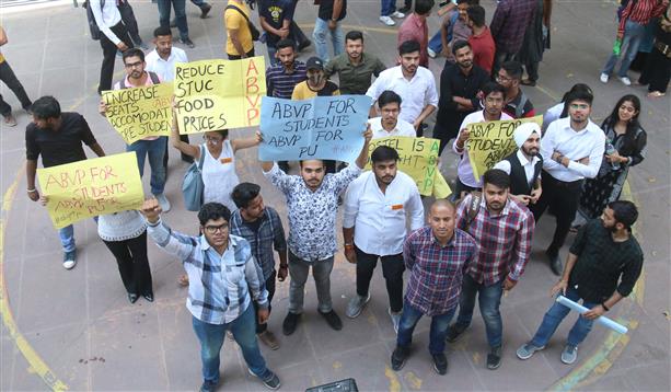 ABVP activists hold protest at Panjab University, Chandigarh