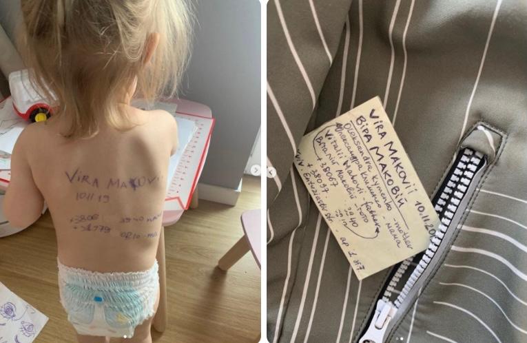 Preparing for the worst, Ukrainian woman gets family detail inscribed on her child’s back