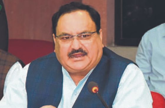 J P Nadda puts name plate at worker's house in Bilaspur