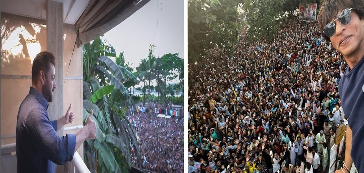 Eid-ul-Fitr : Shah Rukh Khan, Salman Khan greet fans at their Mumbai residents; pictures inside