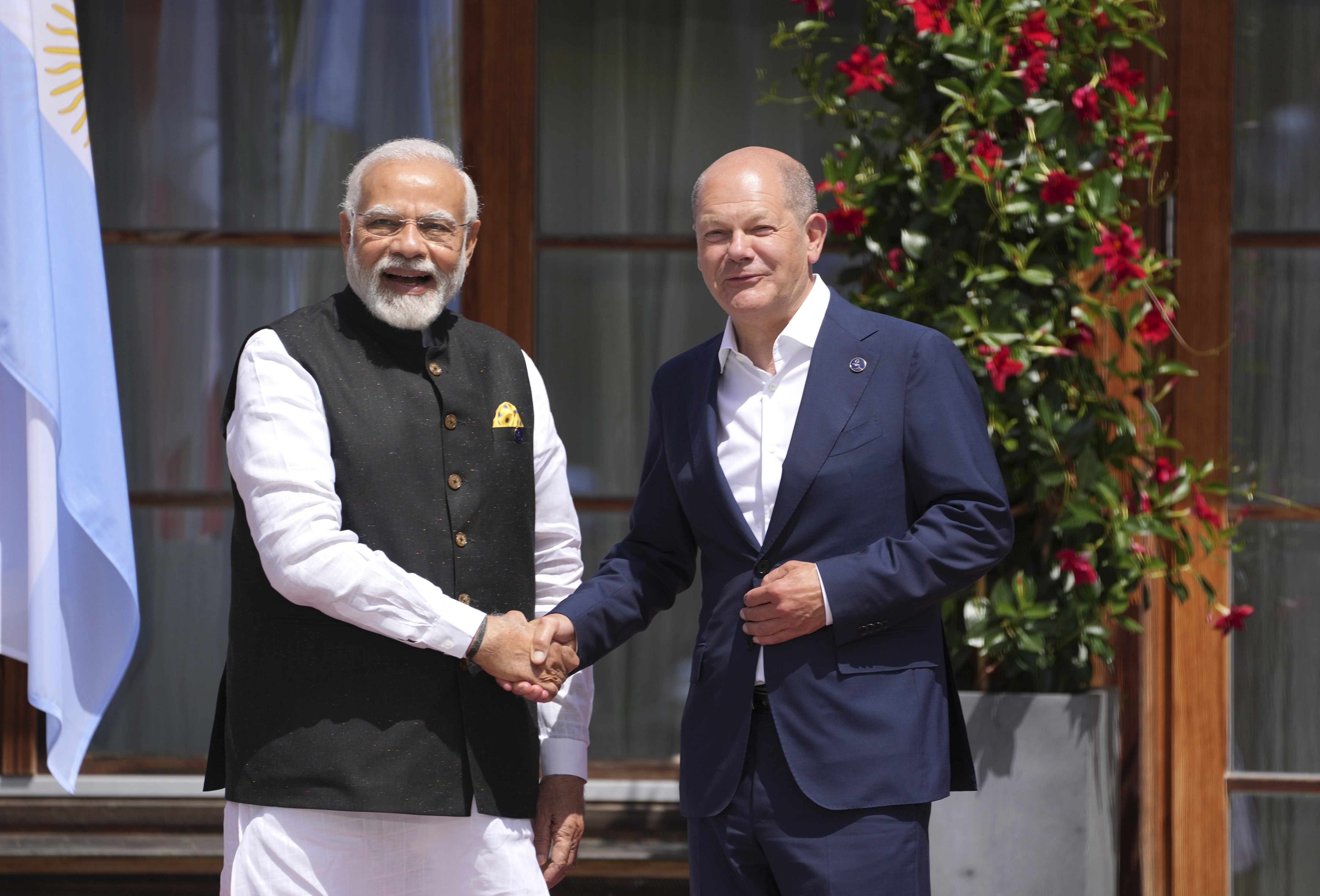 German Chancellor Olaf Scholz welcomes PM Modi at G7 Summit