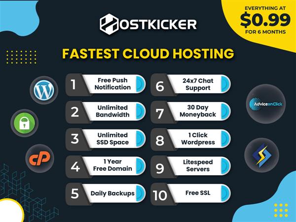 Lightning Fast Cloud Hosting @$0.99 for 6 months: Hostkicker