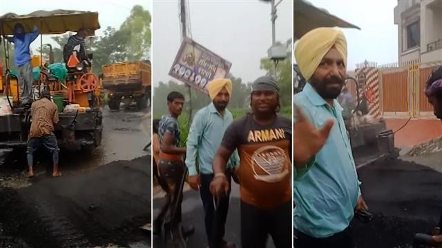 Three Punjab engineers suspended after video of re-carpeting road in Hoshiarpur in heavy rains goes viral