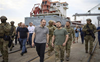 Ukrainian President Volodymyr Zelenskyy visits port as Ukraine prepares to ship out grain