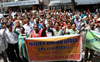 Fourlane project-hit people hold protest march in Mandi