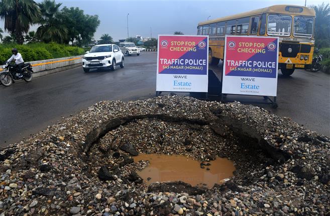 Pitfall ahead! Drive at own peril on Airport Road in Mohali