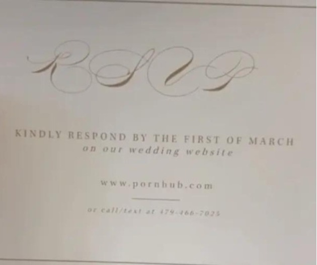 Woman mentions porn site URL in her wedding card template for fun, forgets  to remove it
