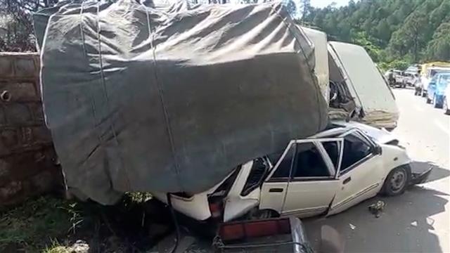 Narrow escape for occupants as car gets buried under pick-up after speeding tanker rams into 4 vehicles on Chandigarh-Shimla highway