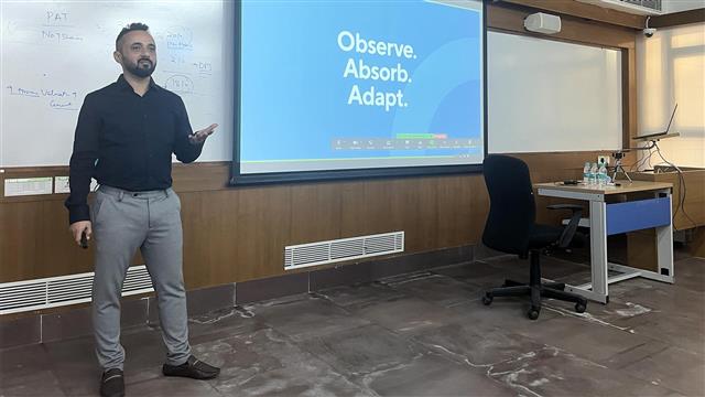 "Observe, Absorb, and Adapt," advises Hiren Panchal, co-founder of Litmus Branding, in his lecture at IIM Udaipur Incubation Centre