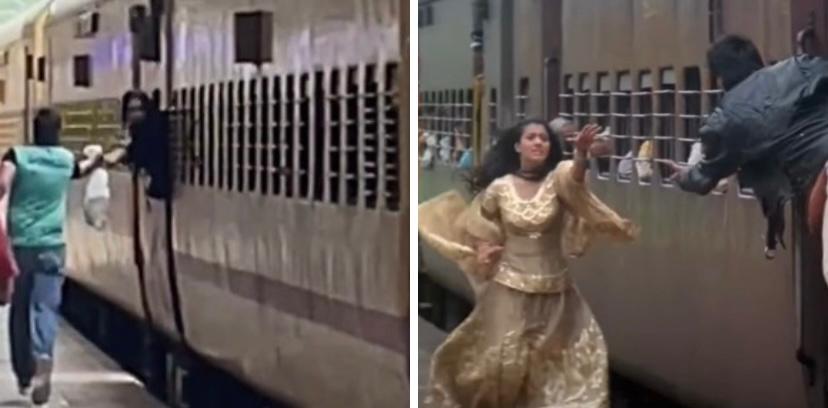 Watch: Delivery guy recreates iconic climax scene of DDLJ, hands over package to woman while chasing a moving train