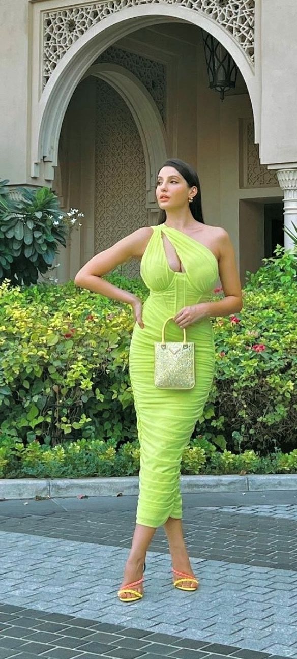 Sonal Chauhan and Nora Fatehi rock the neon green midi dress : The ...