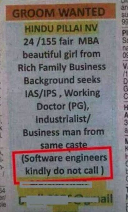 Engineers say 'Kya itne bure hain hum' after viral matrimonial ad asks software engineers to refrain from calling