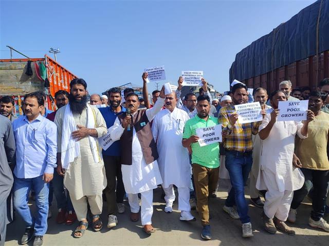 Fruit-laden trucks stranded on highway, traders protest in Sopore