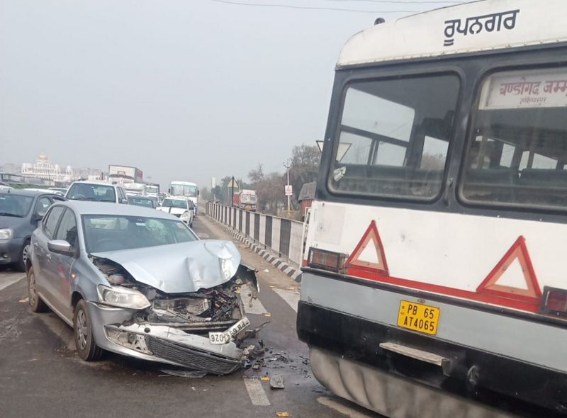 Mohali: Three hurt as bus, car collide at Lakhnaur village